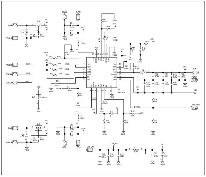 Schematic - Analog Devices / Maxim Integrated MAX17673EVKIT Evaluation Kit
